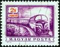 HUNGARY - CIRCA 1973: A stamp printed in Hungary from the `Postal Operations` issue shows a Diesel mail train, circa 1973. Royalty Free Stock Photo