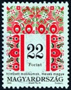 HUNGARY - CIRCA 1995: A stamp printed in Hungary shows Folk motives of Heves County, circa 1995. Royalty Free Stock Photo