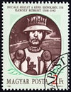 HUNGARY - CIRCA 1988: A stamp printed in Hungary shows Karoly I (Charles Robert), from Illuminated Chronicle, 1358. Royalty Free Stock Photo