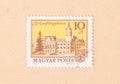 A stamp printed in Hungary shows a large building, circa 1974