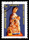 HUNGARY - CIRCA 1981: A stamp printed in Hungary, shows the sculpture: Mary Nursing the Infant Jesus, by Margit Kovacs