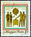 HUNGARY - CIRCA 1975: A stamp printed in Hungary shows voters participating in council election, circa 1975.