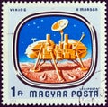 HUNGARY - CIRCA 1976: A stamp printed in Hungary from the `Space Probes to Mars and Venus` issue shows Viking on Mars, circa 1976. Royalty Free Stock Photo
