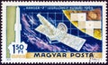 HUNGARY - CIRCA 1969: A stamp printed in Hungary from the `1st Man on the Moon` 2nd issue shows Ranger 7 probe, circa 1969.