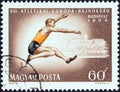 HUNGARY - CIRCA 1966: A stamp printed in Hungary shows Long jump, circa 1966.
