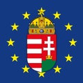 Hungary coat of arms on the European Union flag Royalty Free Stock Photo