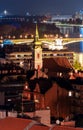 Hungary, evening twilight in Budapest, church on the background of night city lights, cityscape Royalty Free Stock Photo