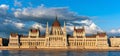 Hungary, evening twilight in Budapest, parliament on the background of night city lights, cityscape Royalty Free Stock Photo