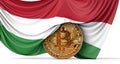 Hungary flag draped over a bitcoin cryptocurrency coin. 3D Rendering Royalty Free Stock Photo