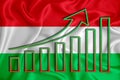 Hungary flag with a graph of price increases for the country`s currency. Rising prices for shares of companies and Royalty Free Stock Photo