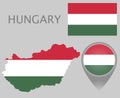 Hungary flag, map and map pointer Royalty Free Stock Photo
