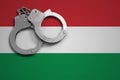 Hungary flag and police handcuffs. The concept of crime and offenses in the country Royalty Free Stock Photo