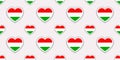 Hungary flag seamless pattern. Vector Hungarian flags stikers. Love hearts symbols. background for languages courses, sports pages