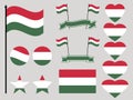 Hungary flag set. Collection of symbols heart and circle. Vector Royalty Free Stock Photo