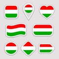 Hungary flag vector set. Hungarian, flags stickers collection. Isolated geometric icons. National symbols badges. Web Royalty Free Stock Photo