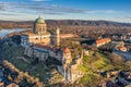 Hungary - Historical Basilica of Esztergom city from drone view near Danube river