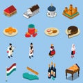 Hungary Isometric Touristic Icons Set Royalty Free Stock Photo