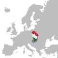 Hungary Location Map on map Europe. 3d Hungary flag map marker location pin. High quality map of Hungary.