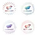 Hungary low poly sunburst set. Royalty Free Stock Photo