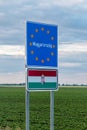 Hungary Magyarorszag border sign and flag of Hungary on the Austria - Hungary border Royalty Free Stock Photo