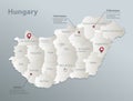 Hungary map, administrative division with names, blue white card paper 3D Royalty Free Stock Photo