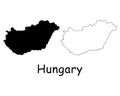 Hungary Country Map. Black silhouette and outline isolated on white background. EPS Vector Royalty Free Stock Photo