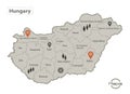 Hungary map, individual regions with names, Infographics and icons