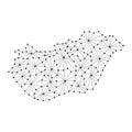 Hungary map of polygonal mosaic lines network, rays, dots illustration.