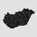 Hungary Map - Vector Solid Contour and State Regions on Transparent Background Royalty Free Stock Photo