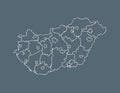 Hungary map vector with white border line of counties on black background Royalty Free Stock Photo