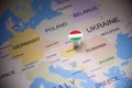 Hungary marked with a flag on the map Royalty Free Stock Photo