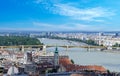 Hungary, panoramic view and city skyline of Budapest historic center and bridges crossing Danube River