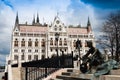 Hungary - Parliament building in Budapest, poet Attila Jozsef monument Royalty Free Stock Photo