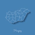 Hungary region map: blue with white outline and. Royalty Free Stock Photo