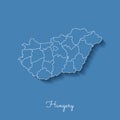 Hungary region map: blue with white outline Royalty Free Stock Photo