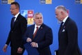 Hungary`s President Viktor Orban, Defence Minister Kristof Szalay-Bobrovniczky and Foreign Minister Peter Szijjarto Royalty Free Stock Photo