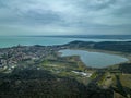 Hungary - Tihany peninsula at blue hour time from drone view.