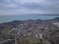Hungary - Tihany peninsula at blue hour time from drone view.