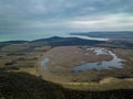 Hungary - Tihany peninsula at blue hour time from drone view.