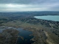 Hungary - Tihany peninsula at blue hour time from drone view.