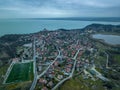 Hungary - Tihany peninsula at blue hour time from drone view.