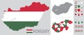 Hungary vector map with flag, globe and icons on white background Royalty Free Stock Photo