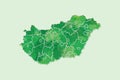 Hungary watercolor map vector illustration of green color with border lines of different divisions or counties on light background