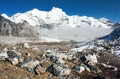 Hungchhi peak and Chumbu peak from Cho Oyu base camp - trek to Everest base camp Royalty Free Stock Photo