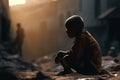 Hunger Poor Poverty. Social inequality, homeless or beggar begging for help sitting at dirty slum,human rights,donate Royalty Free Stock Photo