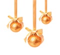 Hunging golden christmas balls isolated on a white