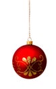 Hunging red christmas ball isolated on a white