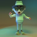 Hungover zombie monster wearing dark glasses and a trilby hat, 3d illustration Royalty Free Stock Photo