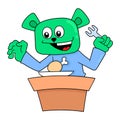 Hungry bear eating fried chicken food, doodle icon image kawaii