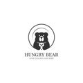 Hungry bear logo designs with platen on the background and food equipment on negative space